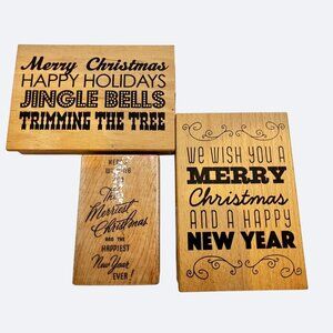 Set 3 Christmas Wooden Rubber Stamps Holiday Greetings Hampton Art Stampendous